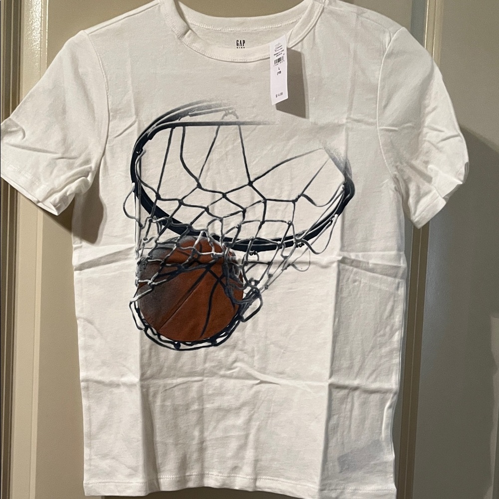 GAP Kids White Basketball Hoop T-Shirt, NWT, Size L(10)